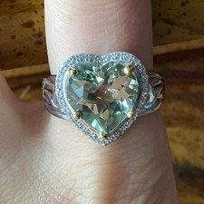 Natural Prasiolite Green Amethyst Sterling Silver Heart Ring Size 9