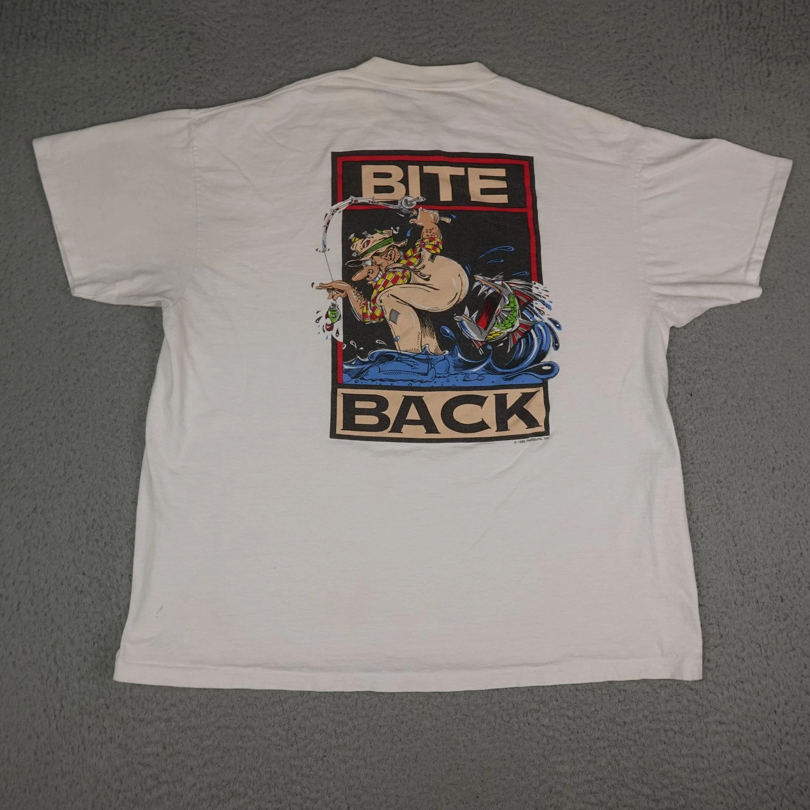 Vintage Fishing Shirt Mens 2XL White Bite Back Oneita 1996 Funny Graphic Tee 90s