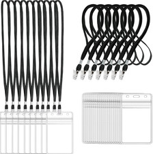 100 Clear Plastic Name Tag Holders with 100 Black Lanyards and Clips