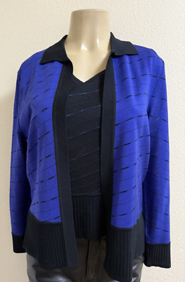 Ming Wang 2pc Twin SET Black & Blue Knit Jacket & Shell Size Small S Women
