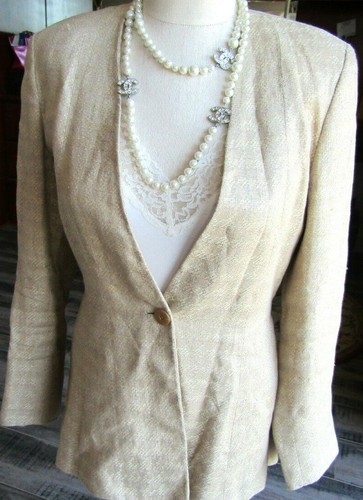 Giorgio Armani Biege Linen Peplum Jacket Size 40 - Picture 3 of 9