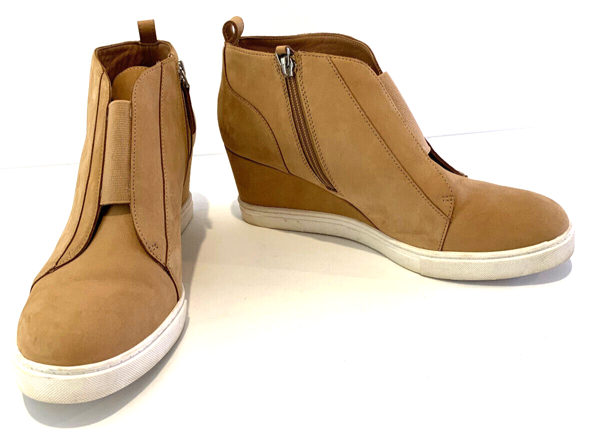 Linea Paolo Suede Wedge Heel Womens Sneaker Bootie Felicia Size 9M Tan Side  Zip