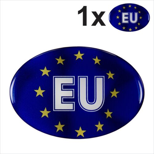 1x EU Union Flag euro stars BLUE OVAL CAR 3D Domed STICKER Resin Decal Badge - Afbeelding 1 van 3