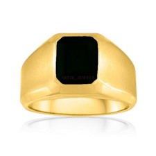 Natural Black Onyx Gemstone with Gold Plated 925 Sterling Silver Ring 1258