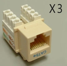 3 Pack Lot - CAT5e Keystone RJ45 110 Punch Down Keystone Snap-In Jack - Ivory