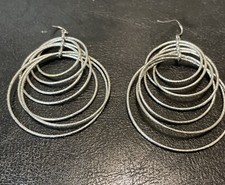 Vintage Silver Tone Multi Hoop Pierced Earrings  3 In Boho