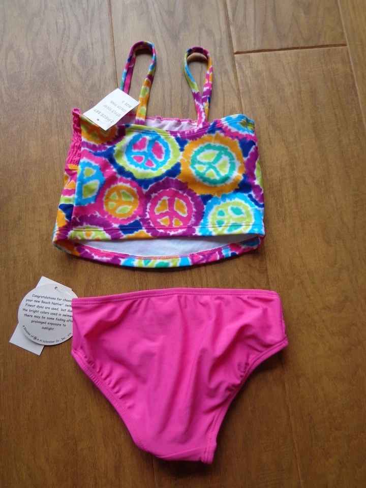 Traje de baño BEACH NATIVE 2 piezas nuevo con etiquetas talla 5 rosa 2 piezas corazones y rayas Foto 3 de 3