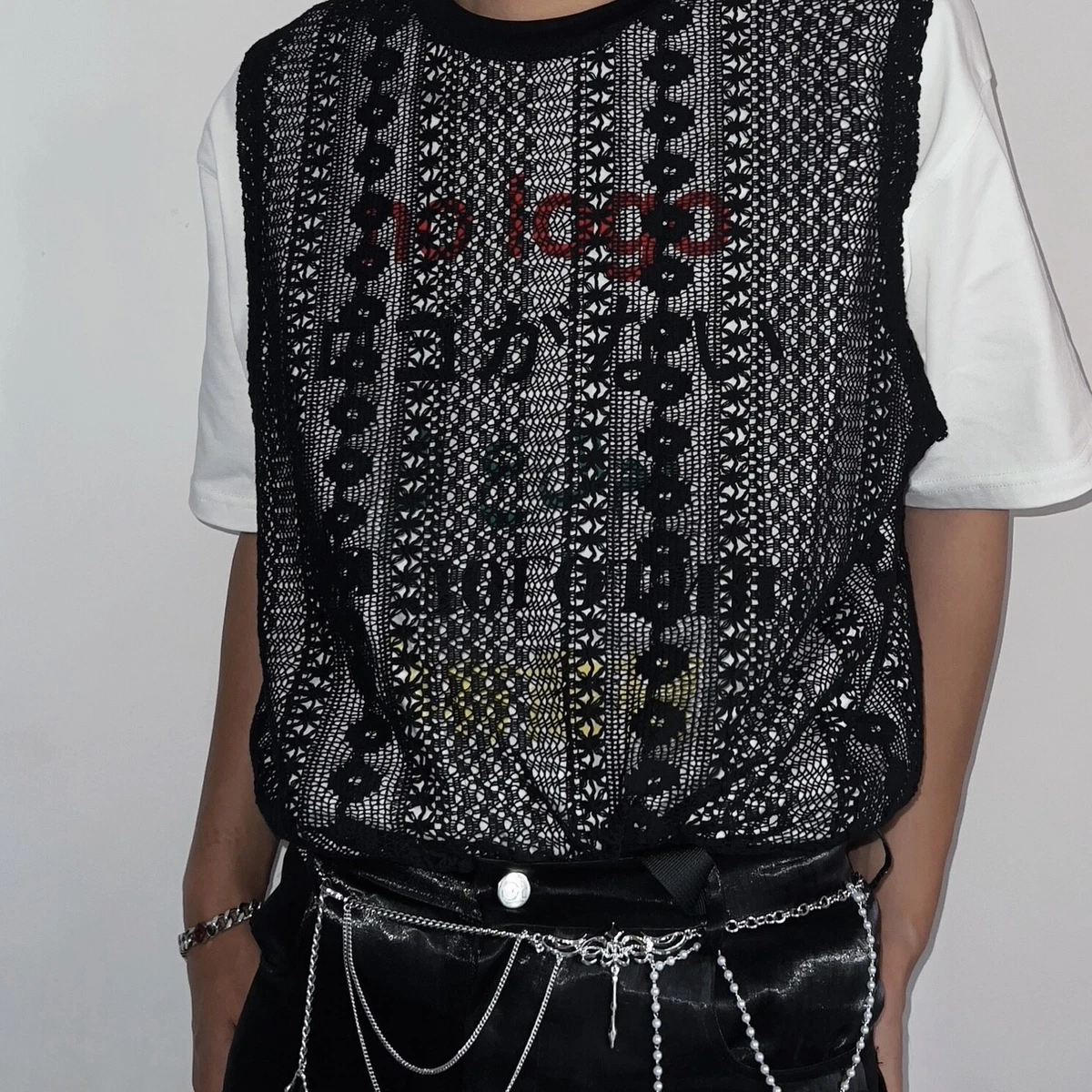 Black Lace Kiko Our Legacy Crochet Knit Vest Tank Top Sleeveless Sweater Men