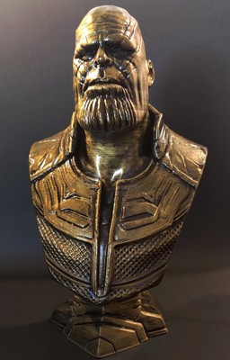 Thanos LARGE Statue - 10in 3D Printed Bust with Tarnished / Brushed Metal Finish