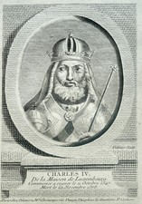 CHARLES IV OF LUXEMBOURG (1316-1378) PRAGUE PORTRAIT ENGRAVING 18th century