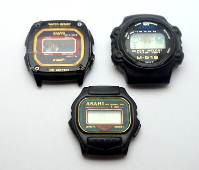 VINTAGE ASAHI, SANYO LOT OF 3 LCD QUARTZ WATCH