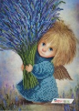 Bead Embroidery Kit Angel with Lavender DIY Bead Stitching Needlepoint a5-d-593