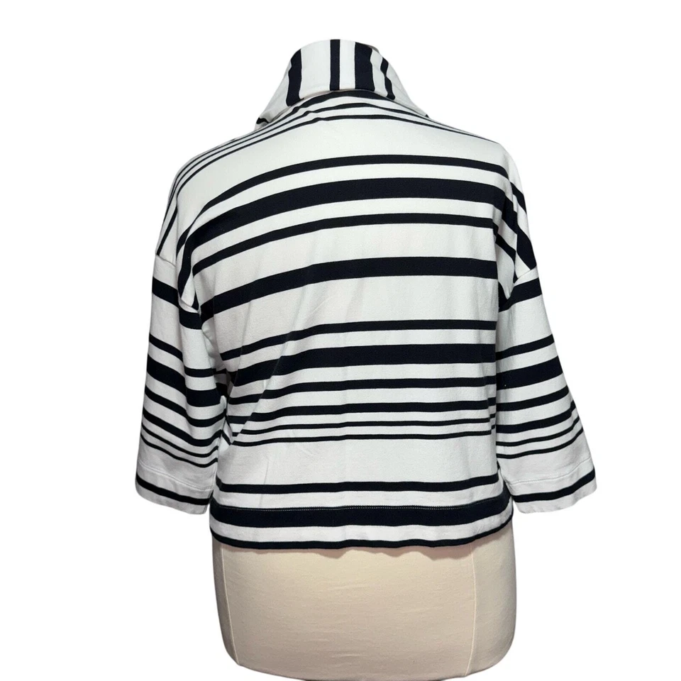 Ruby Rd Women’s XL Striped Zip-Up Jacket Black White Cotton Blend 3/4 Sleeve - Image 3 of 4