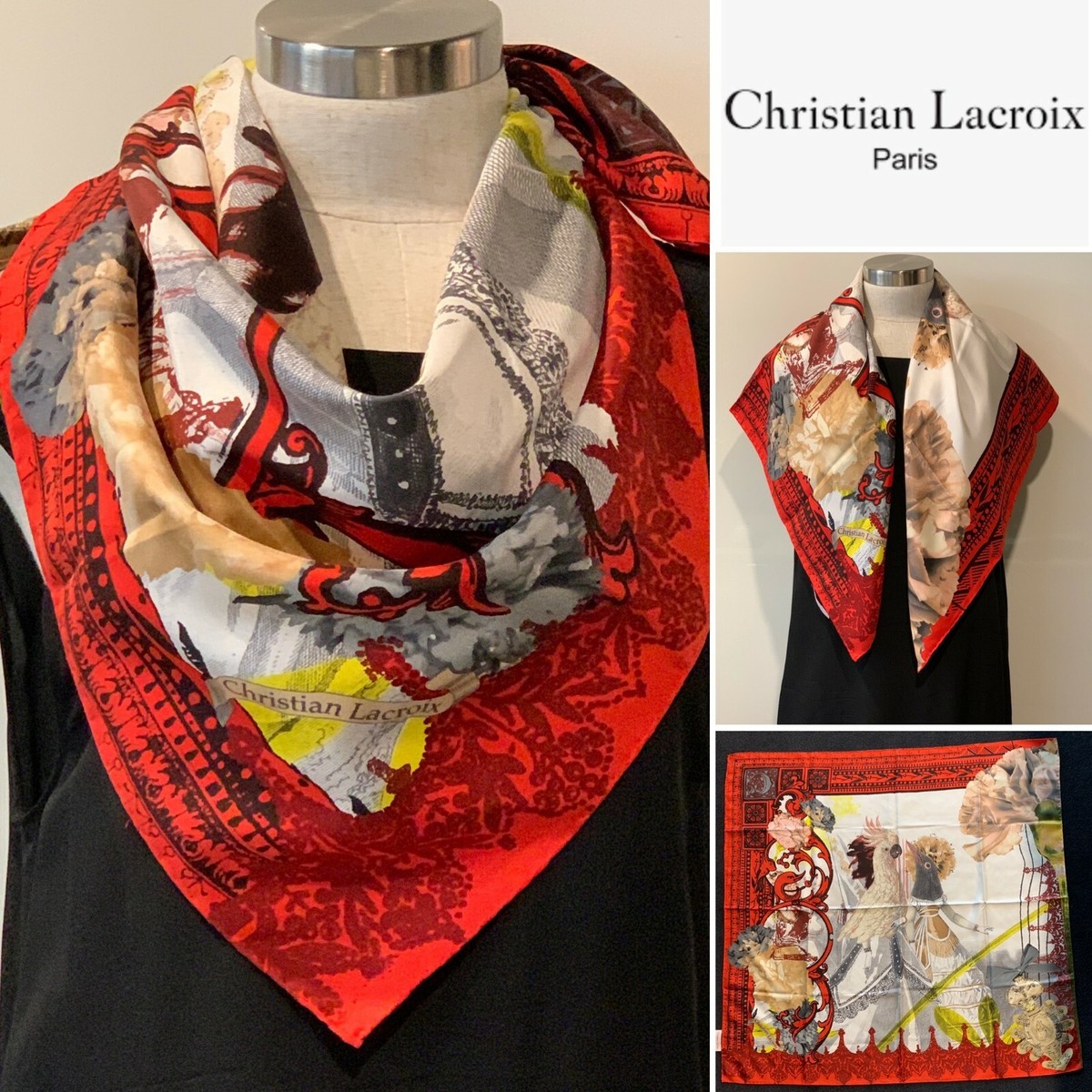 CHRISTIAN LACROIX クリスチャンラクロワ スカーフ Christian Lacroix Silk Twill Red Bird Women Scarf 84cmx84cm