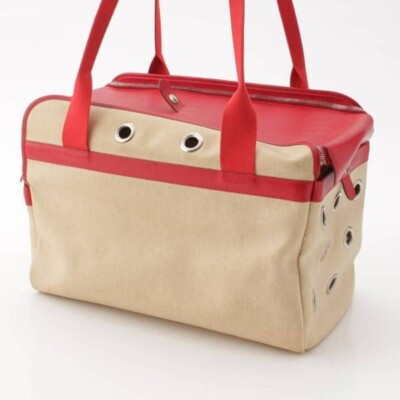 HERMES Sac de Transport Dog Carrier Bag Pet Carrier Dog Carry Ivory Red Used