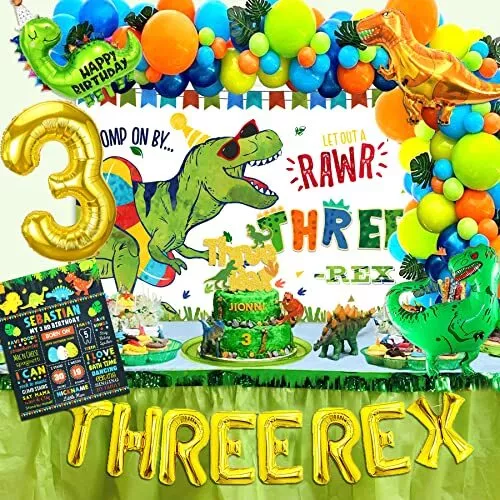 105pcs Three Rex Birthday Party Decorations Boy Dinosaur 3rd Birthday Party  D