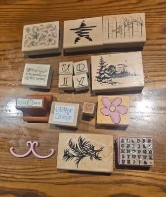 Assorted Wooden Rubber Stamps Various Plant Words Alphabet Misc Lot Of 40  