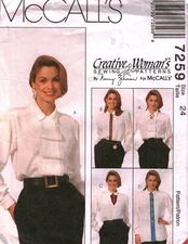 7259 Vintage McCalls SEWING Pattern Misses 1990s Blouses Detachable Accessories
