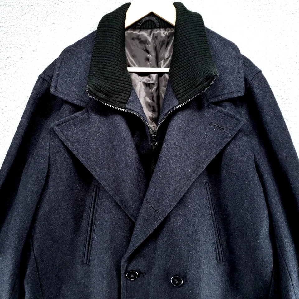 Gabardina para hombre JF J Ferrar mezcla de lana XL negra con bolsillos forrada con cremallera y botones Foto 2 de 4