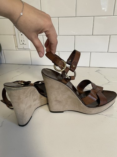 Bally Nymona Damen-Ledersandalen offene Zehenpartie Keilabsatz braun Fersenriemen Größe 8,5 - Bild 2 von 10