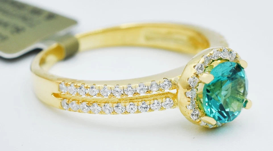 GENUINE PARAIBA TOURMALINE & WHITE SAPPHIRE RING .925 Silver * Made in USA Foto 3 de 3