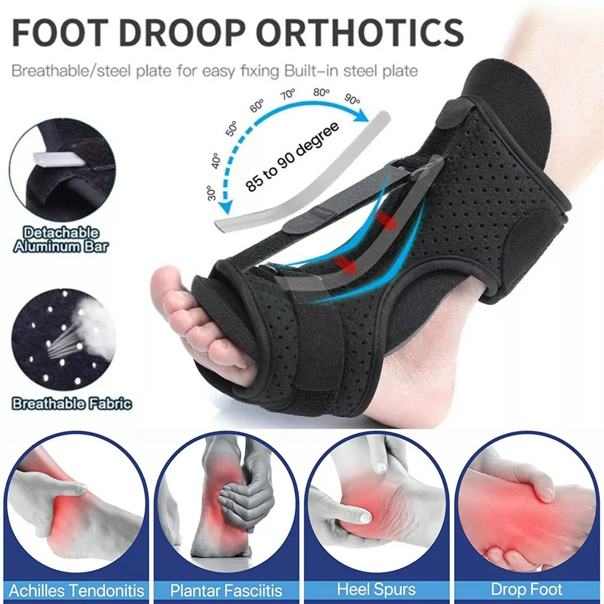 Plantar Fasciitis Night Splint Adjustable Foot Drop Ankle Brace Support Toe  Pain