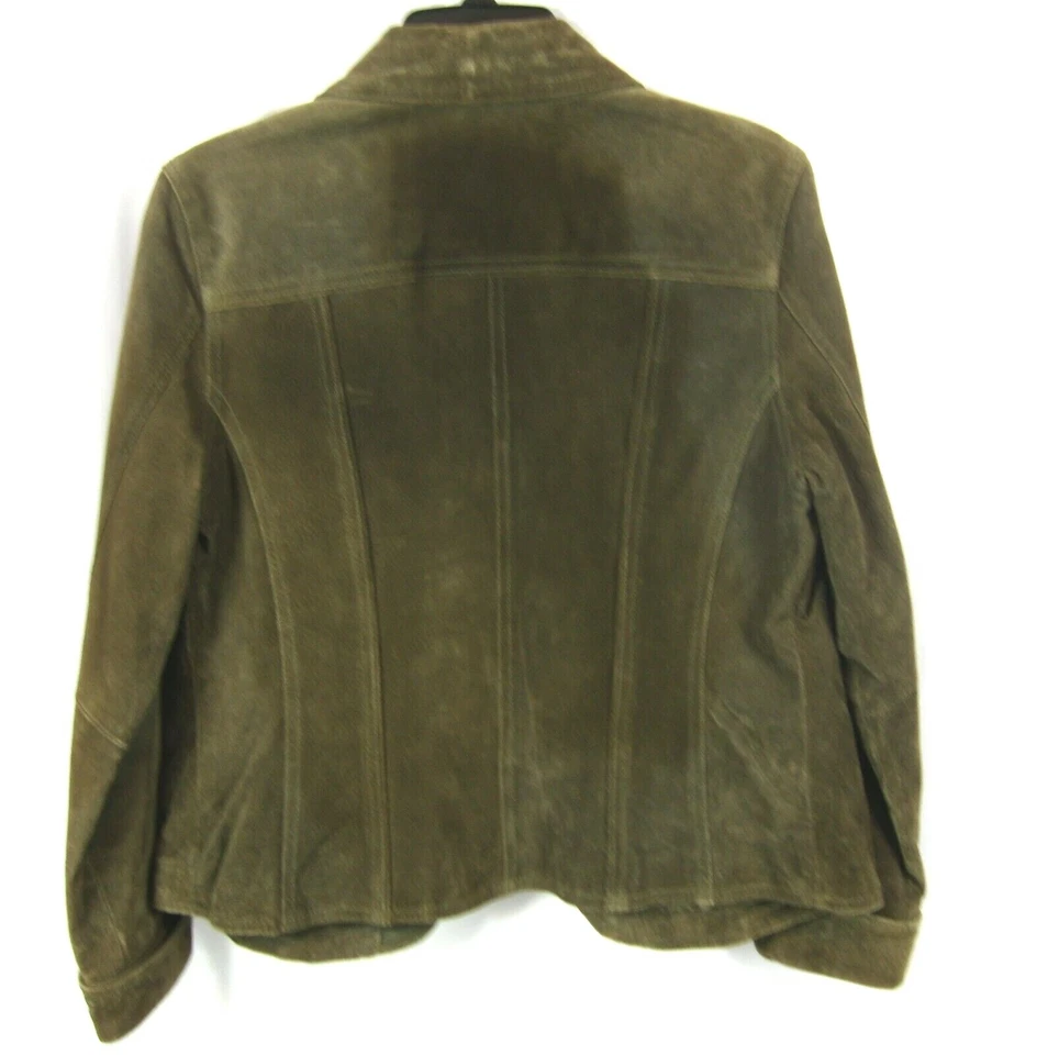 Chaqueta de cuero de gamuza frontal a presión marrón Dress Barn talla mediana Foto 3 de 3