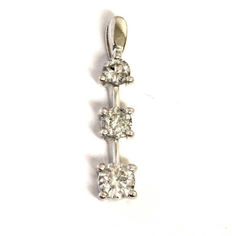 18k white gold .47ct SI3 H diamond 3 stone pendant charm 1.5g estate womens rare