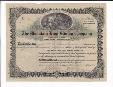 NEVADA 1912 The Mountain King Mining Company Stock Certificate #8 Lucky Boy