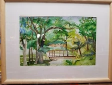 DJE Original watercolor painting on paper of Bridge Over Spring Creek.