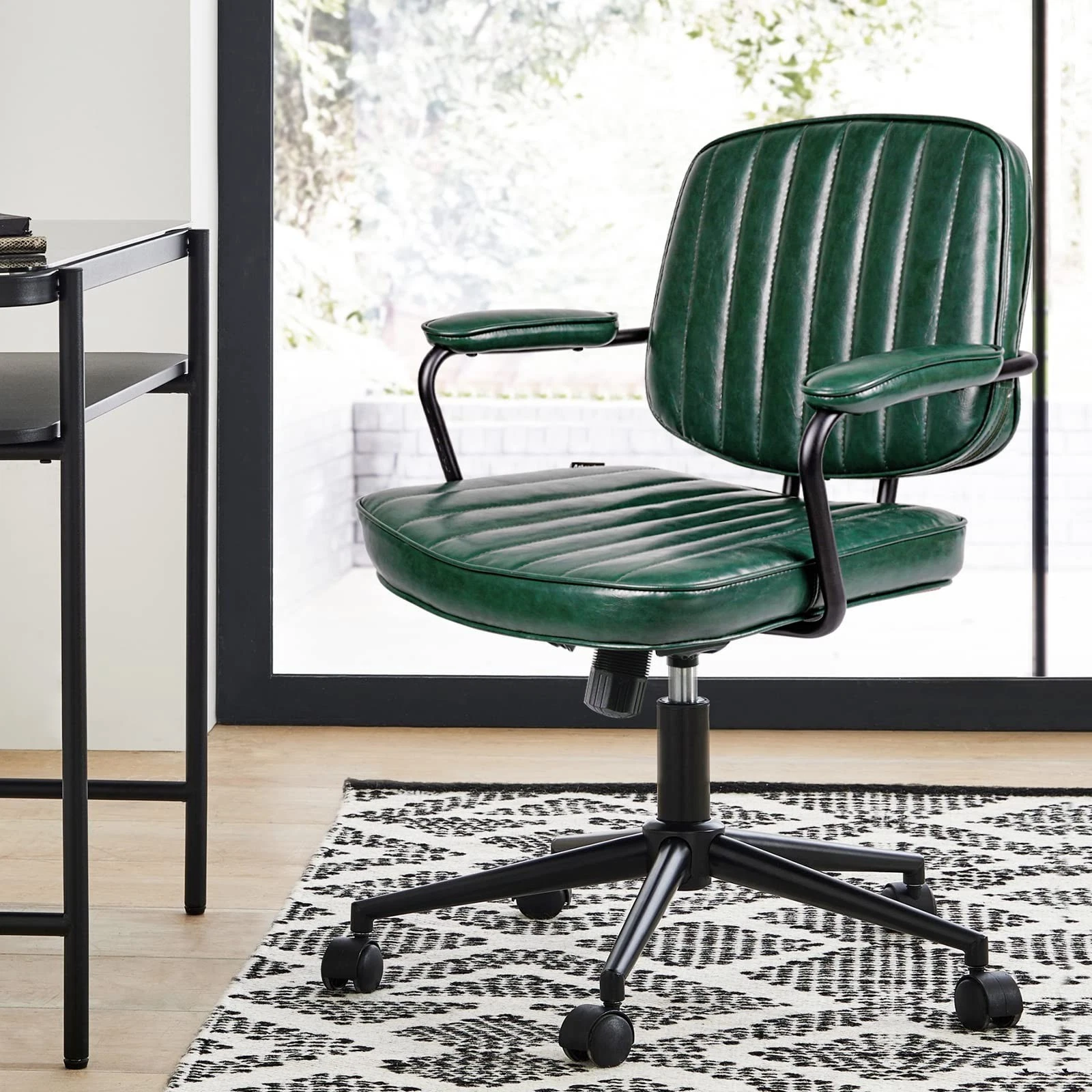 Artswish Leather Office Chair Brown Desk Chair with Wheels Arms, Mid Back Leather Executive Computer Chair Mid Century Chairs for Home Office - Thumbnail 2