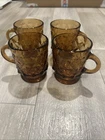 Vintage Anchor Hocking Fire King Amber Kimberly Diamond Mug Set Of 4
