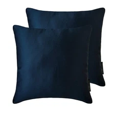 Navy Blue Satin Throw Pillow Covers, 16"x16" (Pack of 2)-Navy Blue Slub Satin