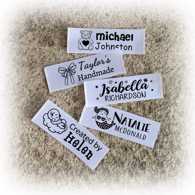 120pcs Personalized Satin Labels Customized Printed Sewing Labels Garment Label
