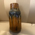 Large 7” Brush McCoy Amaryllis Pattern   Majolica Brown/Blue Glaze Vase