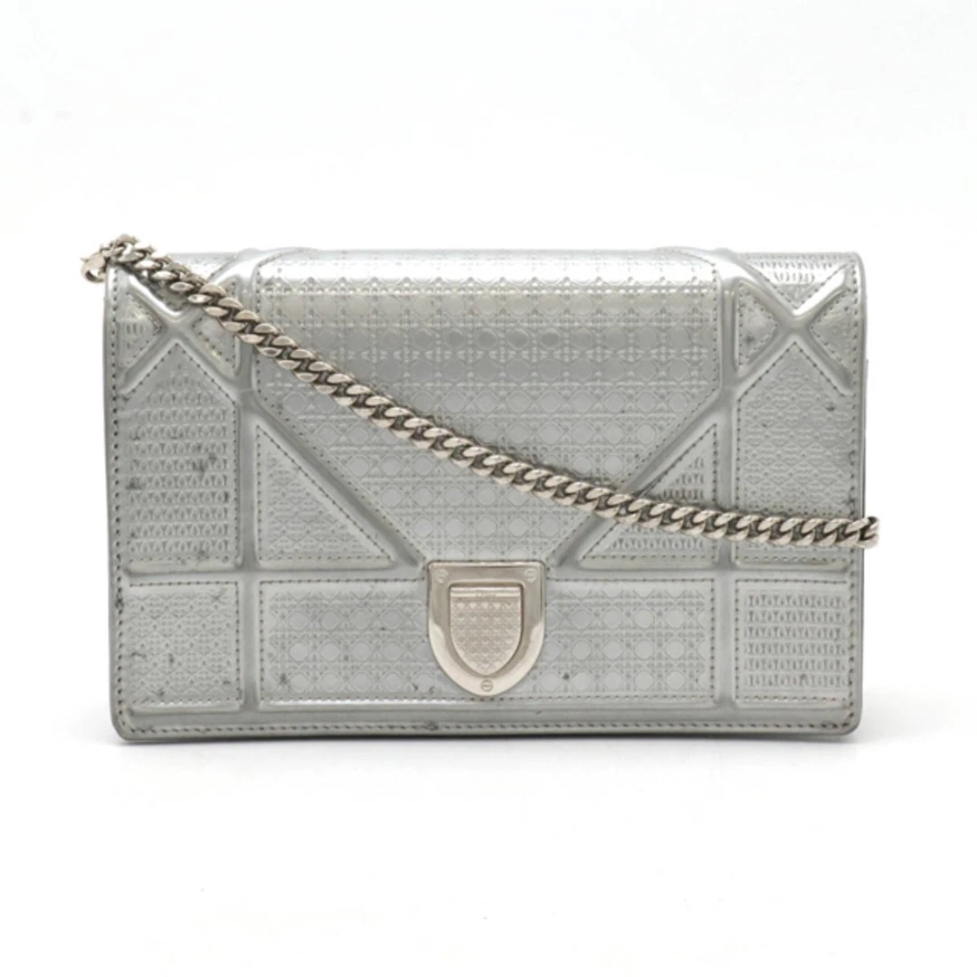 Christian Dior Diorama Chaîne Portefeuille Pochette 2 Voies Pochette Sac Cuir Verni Meta