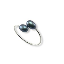 Solid Sterling Silver .925 Twin Black Freshwater Pearl Cocktail Ring