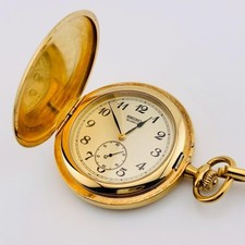 SEIKO PM Pocket Watch Gold Small Seconds Quartz 4cm 34cm Chain Authentic
