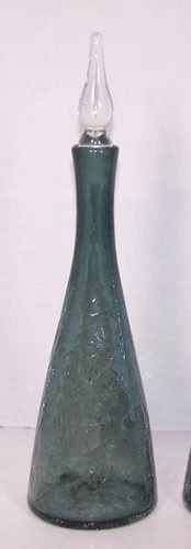 MCM Blenko 920-S Cruet Decanter Charcoal Crackle Glass Clear Stopper 2 Available