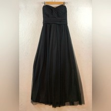 Amsale Strapless Tule Gown Sz 12 Black Whimsigoth Empire Waist Formal Prom Event