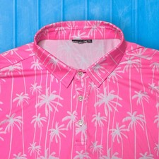 Sunday Swagger Golf Polo Shirt Mens 3XL Pink Floral Palm Trees EUC