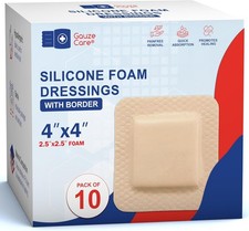 GauzeCare Silicone Foam Dressings 4x4 Pack of 10 - Inch - Box 10