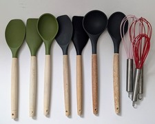 Kitchen Utensil Lot 10 Silicone Spoons Spatulas Whisks Wood Handles Crofton