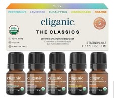 New Cliganic ORGANIC ESSENTIAL OIL SET 100 Pure -TOP 5 -0.17 Fl Oz