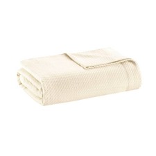 Twin Textured Cotton Blanket Ivory: Madison Park Waffle Weave Year Round Comfort