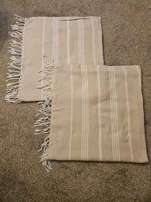 Havluland 2 tan and white 100% Turkish cotton beach towels. Sand free quick dry.