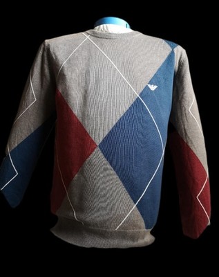 Armani Pullover, Größe M, Baumwolle, Karo Muster, Farbe Rot, Blau, Grau.