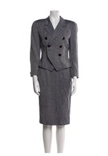 Christian Dior Authentic Black Gray Striped Skirt suit Blazer 6 P Small