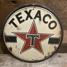 8" Round Metal Sign Wall Art Man Cave Garage Bar Gas Station Oil Texaco Star #2