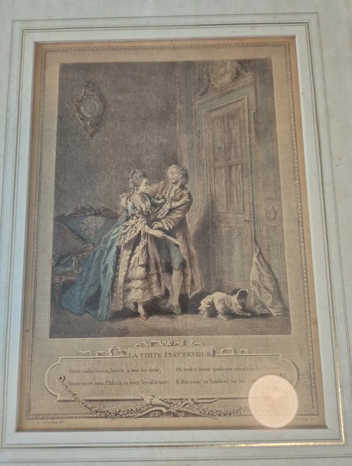 Antike Französische Gravur "La Visite Inattendue" (1774) - Bild 2 von 4
